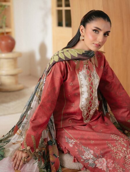 Jade Lumia Prints 2025 – JLP-07 | Digital Printed Lawn Suit (Red)