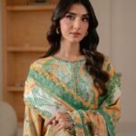 Jade Lumia Prints 2025 – JLP-09 | Digital Printed Lawn Suit (Yellow Orange)